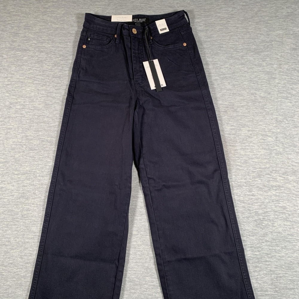 Judy Blue Vineyard Date Jeans Womens 1/25 Navy High Waist Wide Leg Crop Stretch - Picture 2 of 16